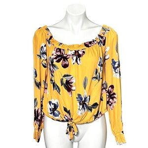 Kendall & Kylie Floral Long Sleeve Top Size Large Yellow